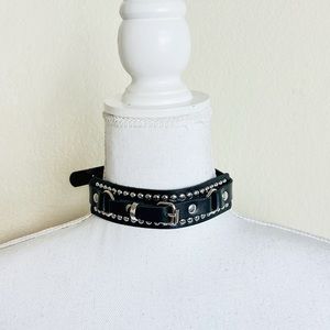 NWT Black Leather Silver Studded O-Ring Collar Choker